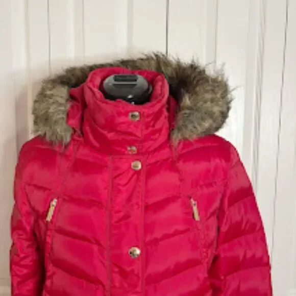 Michael Kors Down Water Fowl Feathers Chevron Quilted Puffer Hooded Parka Coat
